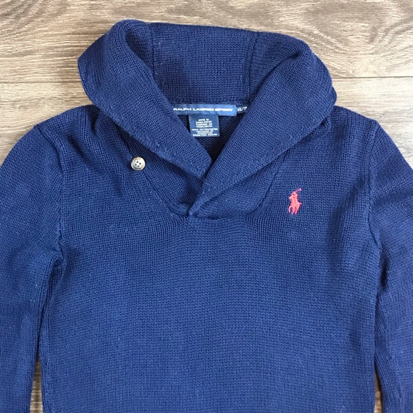 Ralph Lauren Sports Boys Navy Blue Preppy Style High Neck Knitted Sweater Sz XS - Picture 2 of 5